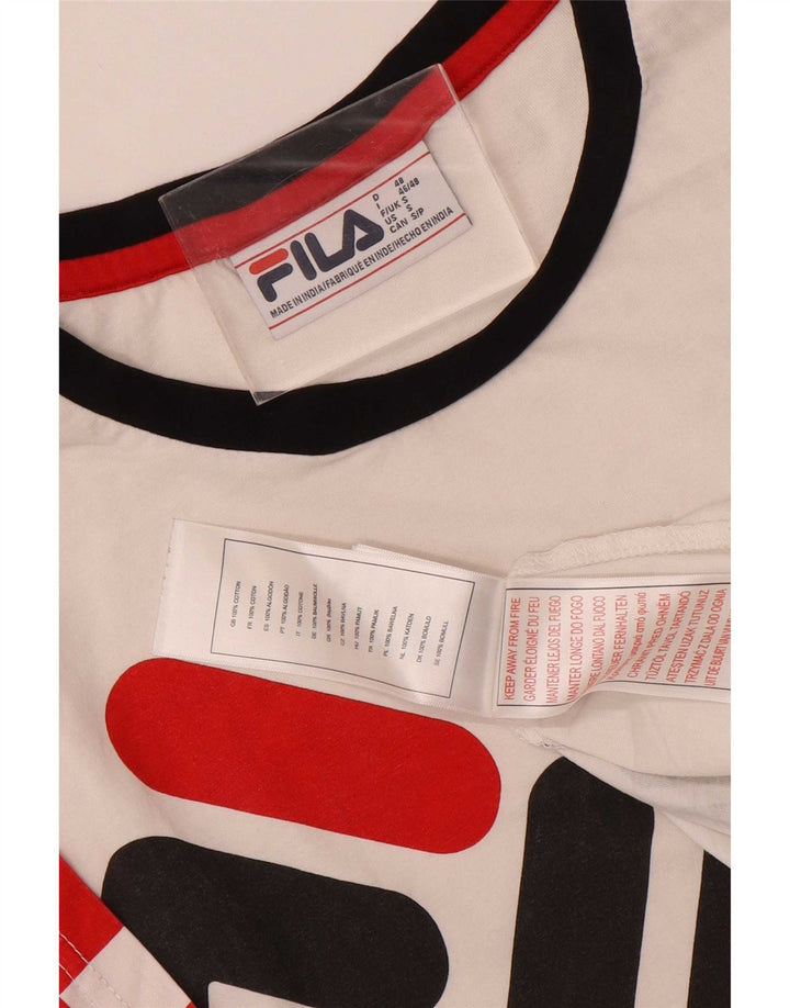 Fila Mens Graphic T-Shirt Top Pequeno Algodão Geométrico Branco