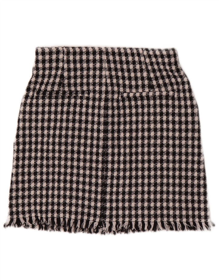 Mini saia feminina Zara XS W24 algodão houndstooth preto