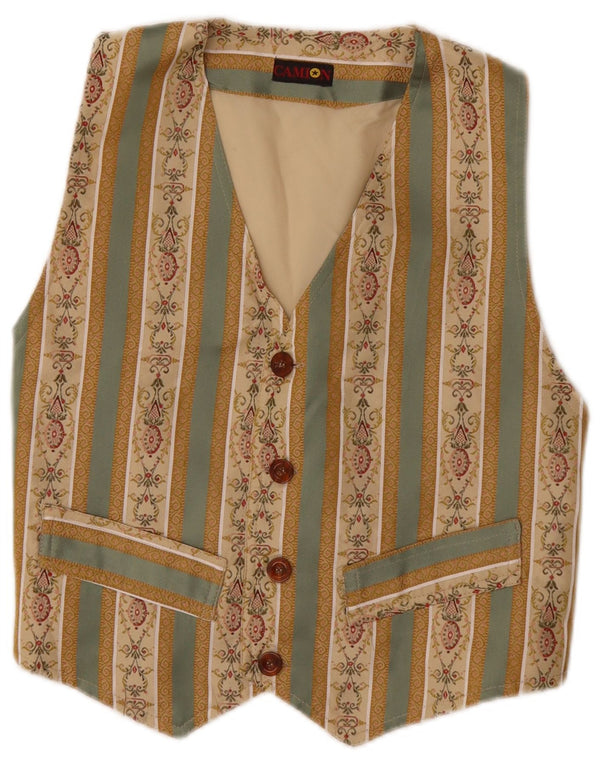 Colete feminino VINTAGE Reino Unido 10 pequeno bege Fair Isle algodão