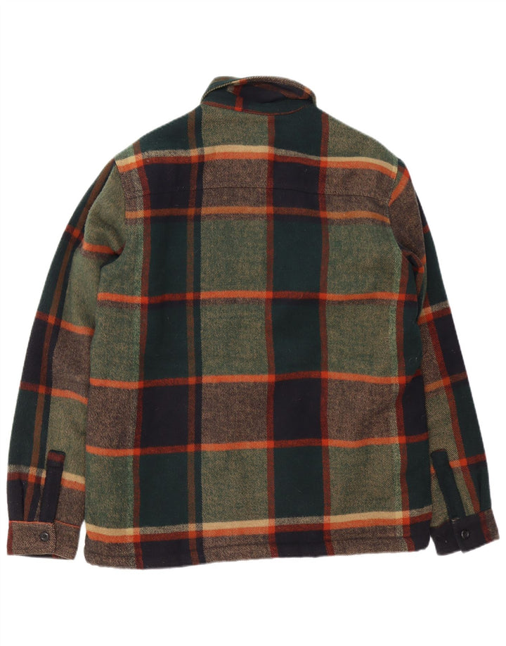 Camisa masculina ZARA de flanela de lenhador com ajuste relaxado, poliéster xadrez verde grande