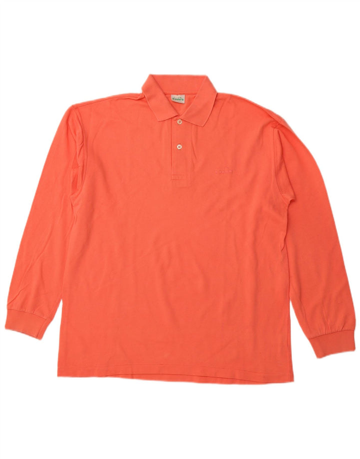 DIADORA Mens Long Sleeve Polo Shirt Medium Pink Cotton