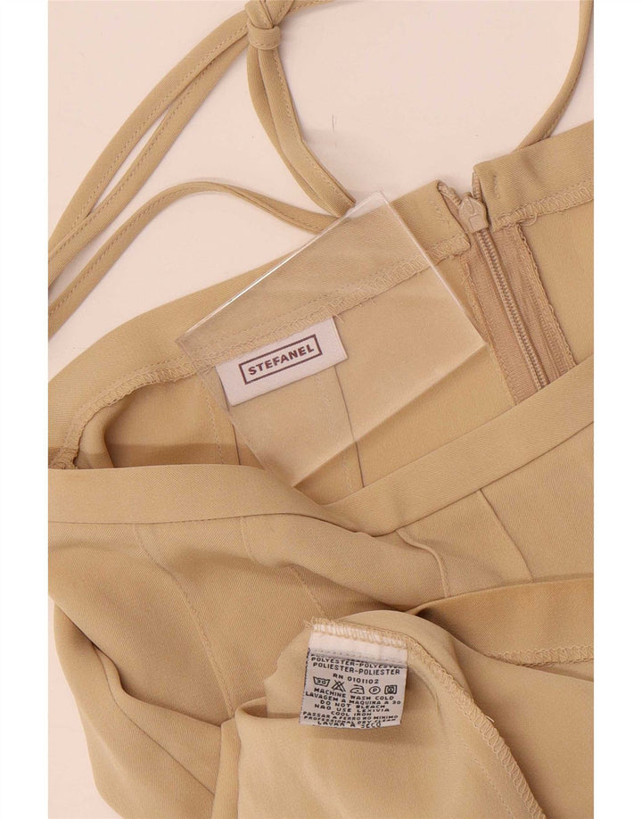 Saia midi feminina Stefanel IT 40 pequena W26 poliéster bege