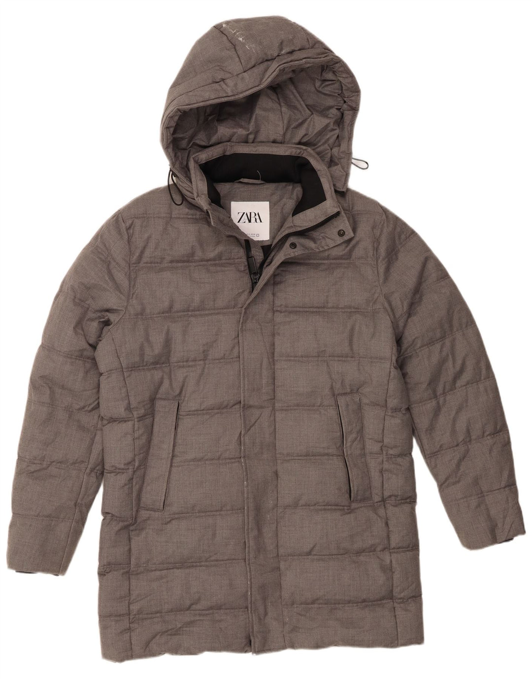Casaco acolchoado com capuz masculino Zara UK 36 pequeno poliéster cinza