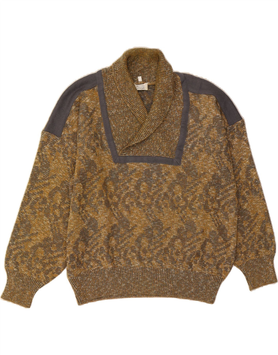 ALBA MODA Womens Shawl Neck Jumper Sweater IT 52 2XL Khaki Paisley Vintage Alba Moda and Second-Hand Alba Moda from Messina Hembry 