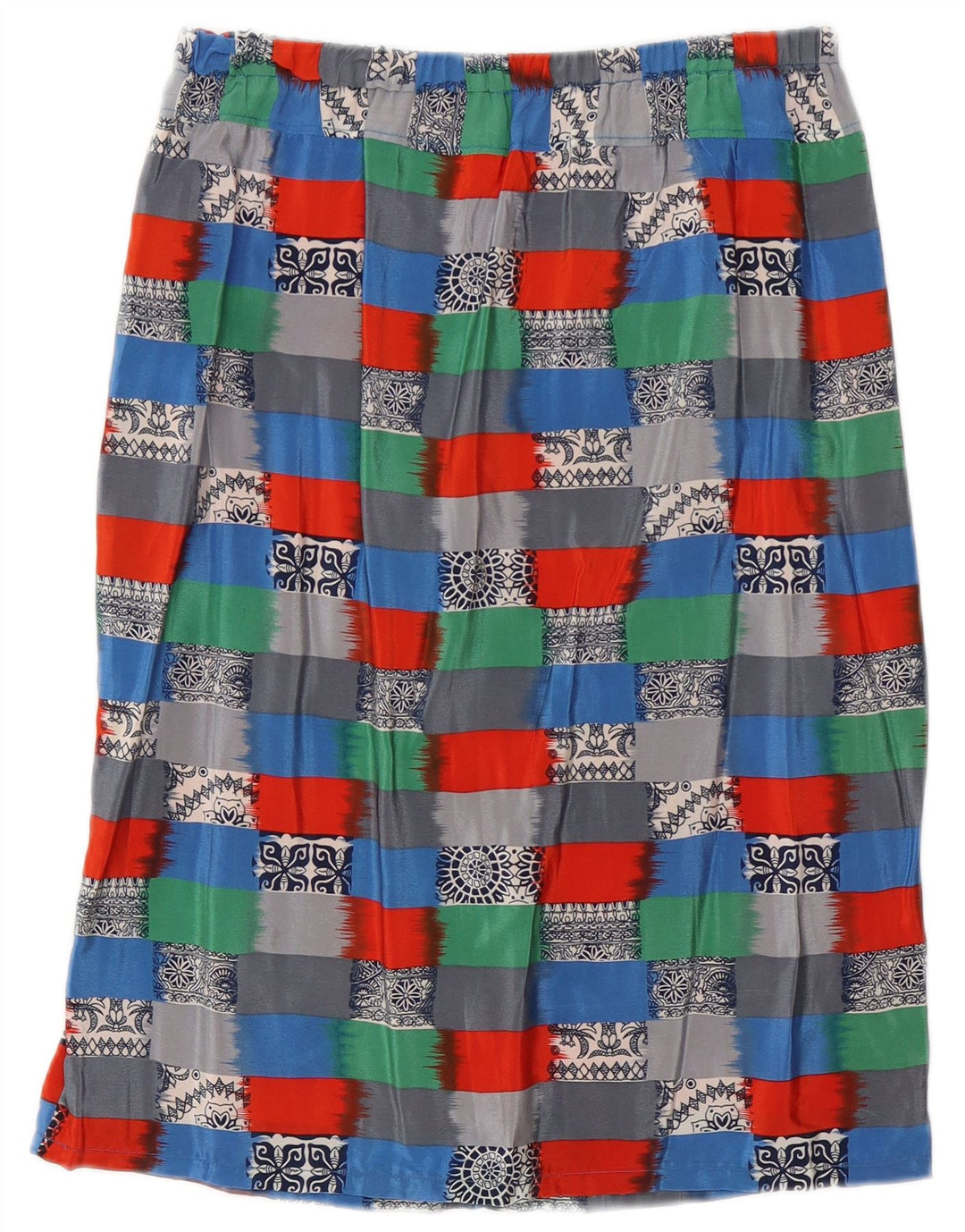 Saia reta feminina vintage W30 média multicolorida geométrica