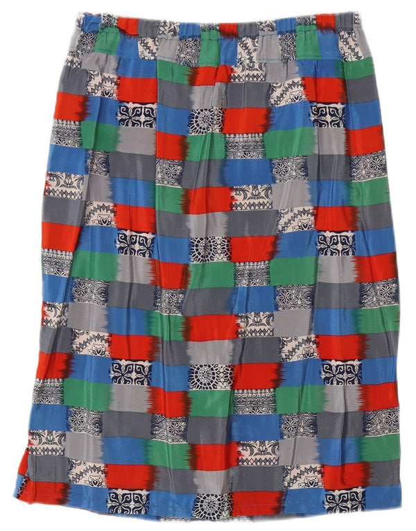 Saia reta feminina vintage W30 média multicolorida geométrica
