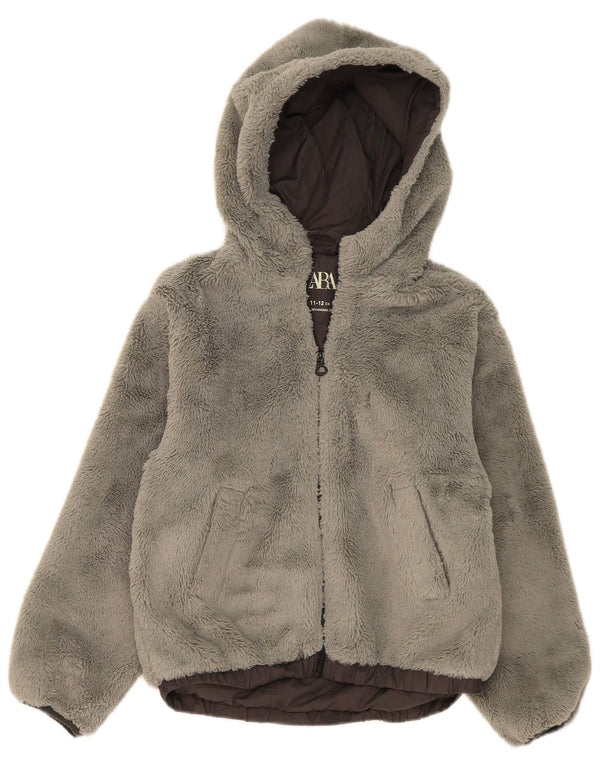 Jaqueta de lã com capuz Zara Girls Teddy Bear 11-12 anos cinza poliamida