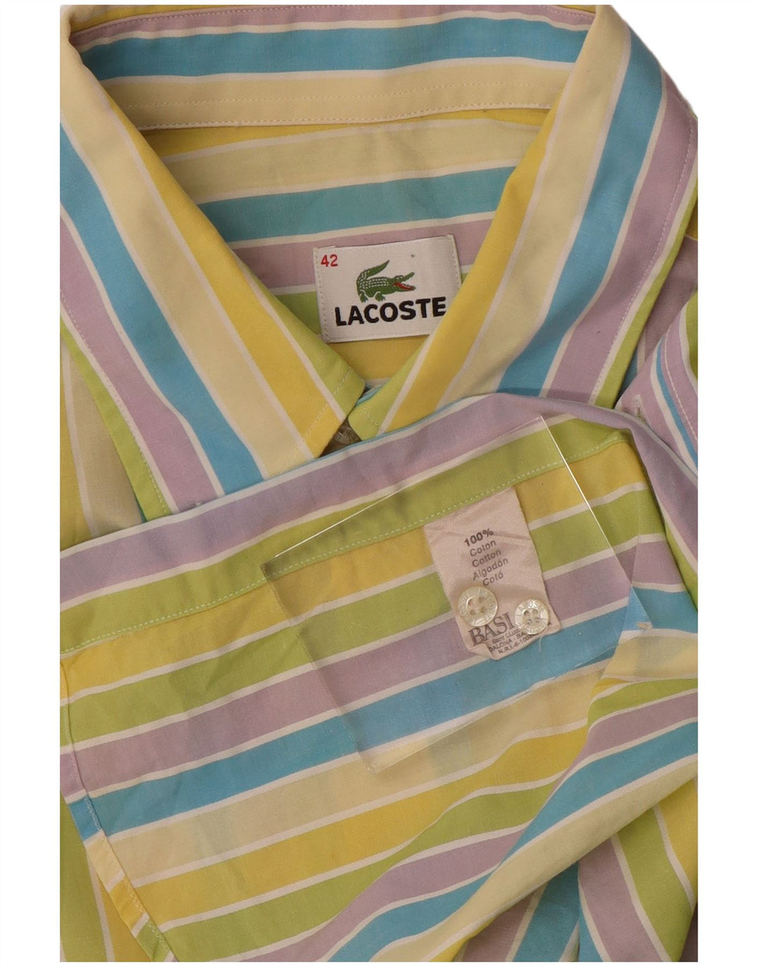 Camisa masculina de manga curta LACOSTE tamanho 42 grande algodão listrado multicolorido
