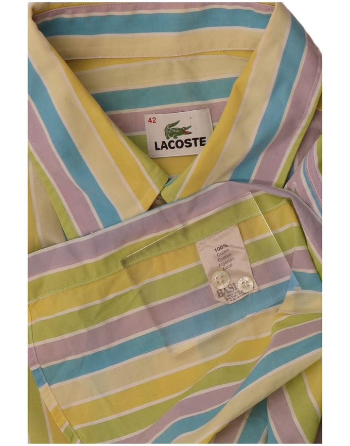 Camisa masculina de manga curta LACOSTE tamanho 42 grande algodão listrado multicolorido