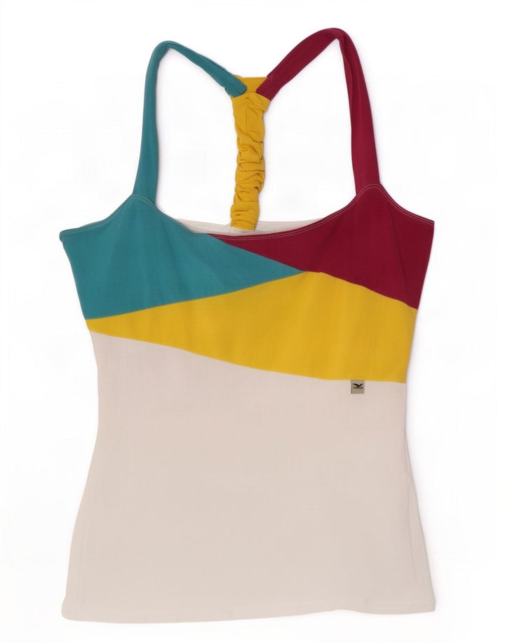 SALEWA Top feminino frente única UK 10 pequeno algodão colorido branco