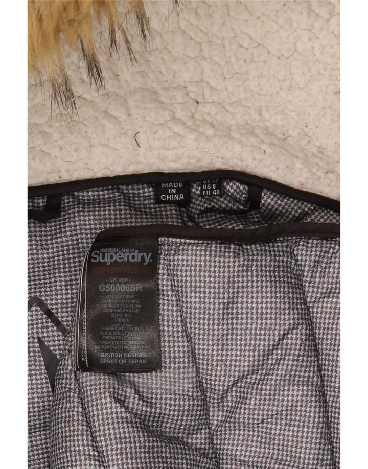 Casaco acolchoado com capuz feminino Superdry UK 12 médio preto nylon
