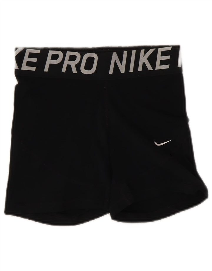 Shorts esportivos gráficos femininos NIKE Dri Fit UK 8 pequenos pretos de poliéster