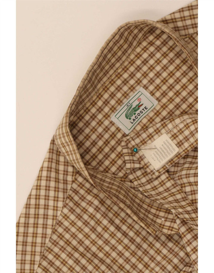 Lacoste Camisa masculina de manga curta tamanho 41 grande algodão xadrez bege
