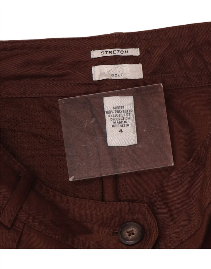 Calça feminina reta casual IZOD US 4 pequena W30 L31 poliéster marrom