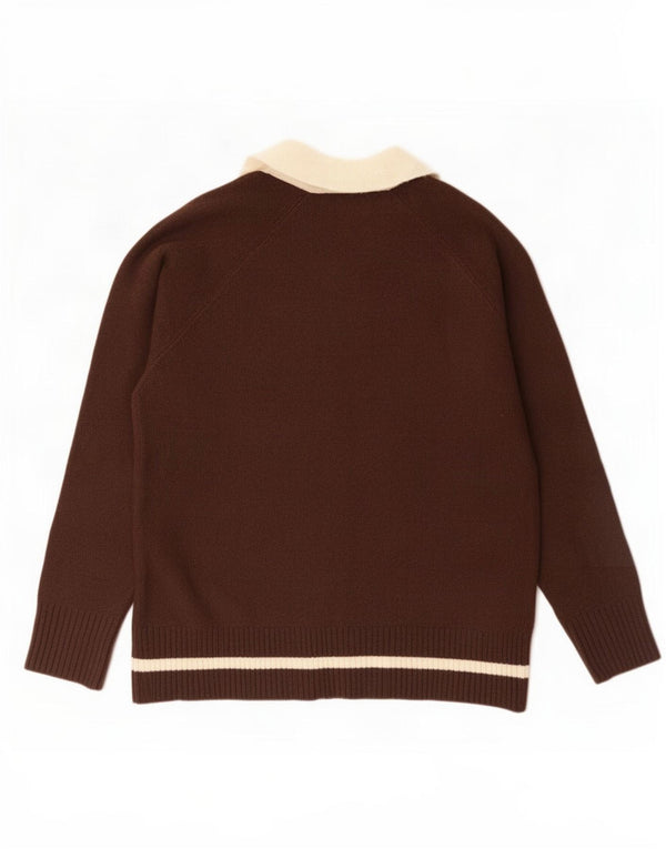Zara Mens Graphic Polo Neck Jumper Sweater Medium Brown Colourblock Acrylic