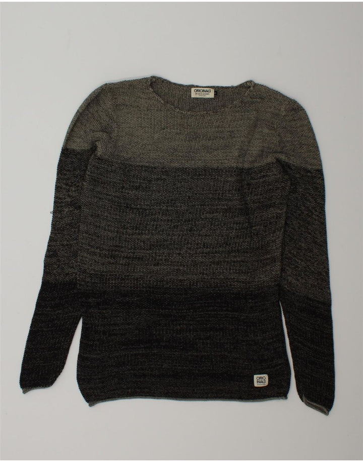JACK & JONES Mens Boat Neck Jumper Sweater Small Grey Colourblock Cotton Vintage Jack & Jones and Second-Hand Jack & Jones from Messina Hembry 