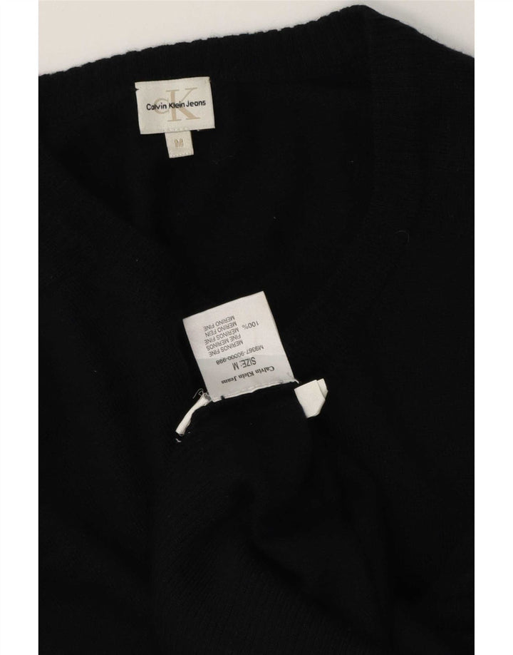 Suéter masculino Calvin Klein Jeans com decote em V médio preto lã merino