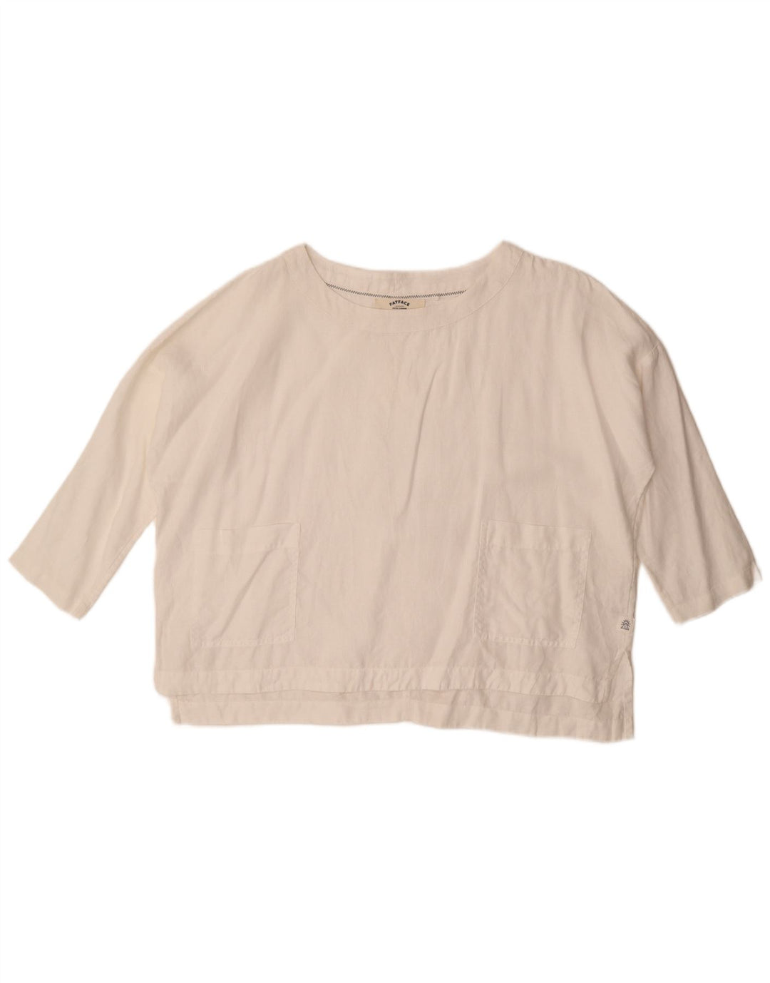 Blusa feminina Fat Face manga 3/4 grande tamanho UK 10 linho branco pequeno