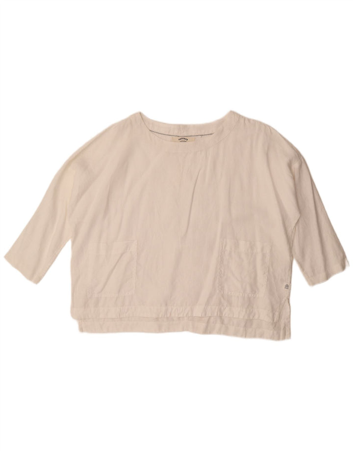 Blusa feminina Fat Face manga 3/4 grande tamanho UK 10 linho branco pequeno