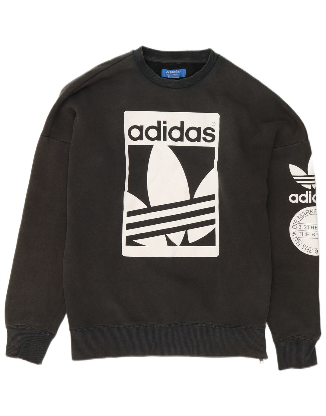 Adidas Mens Graphic Moletom Jumper Pequeno Algodão Cinza