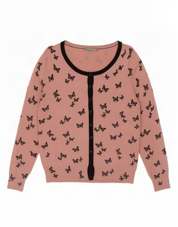 Suéter cardigã feminino Marks & Spencer Reino Unido 16 grande borboleta de viscose rosa
