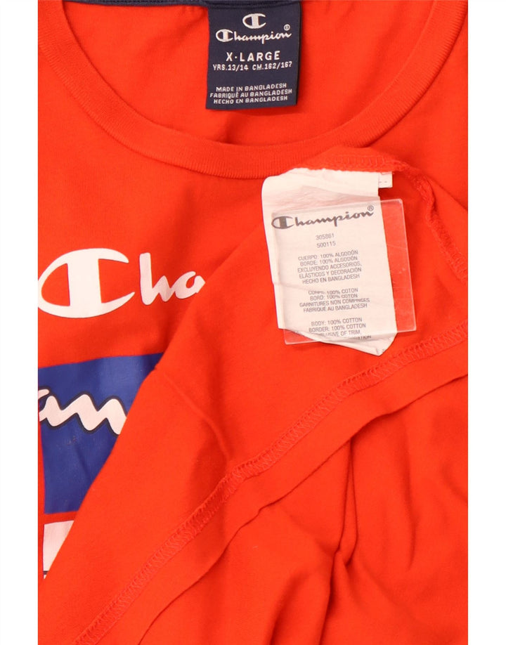 Camiseta gráfica CHAMPION Boys 13-14 anos XL laranja colorblock algodão