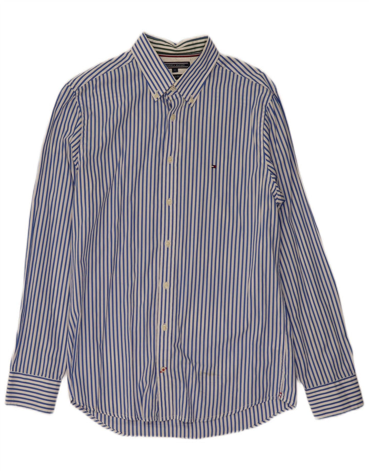 Camisa masculina TOMMY HILFIGER regular fit de algodão listrado azul médio