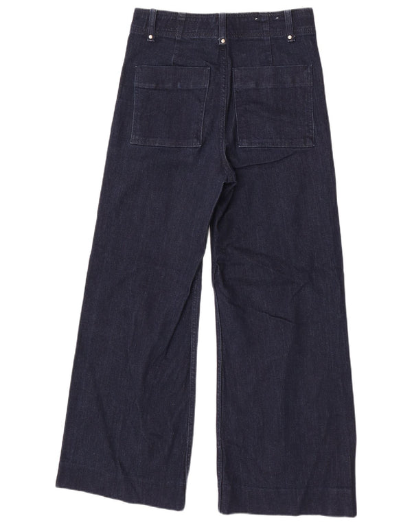Zara Jeans feminino cintura alta com perna larga UE 38 pequeno W28 L28 algodão azul marinho