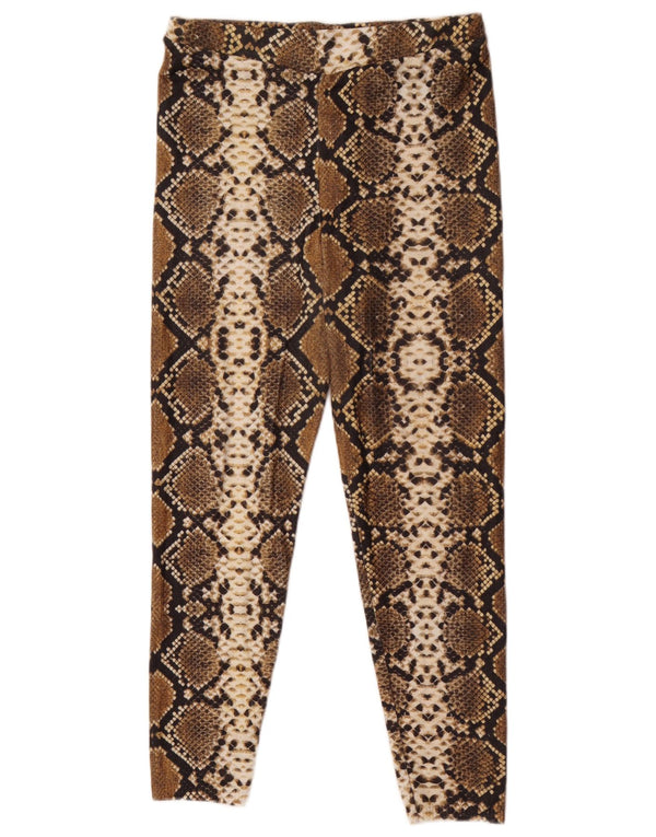 Zara Leggings feminino UK 12 poliéster marrom médio com estampa animal