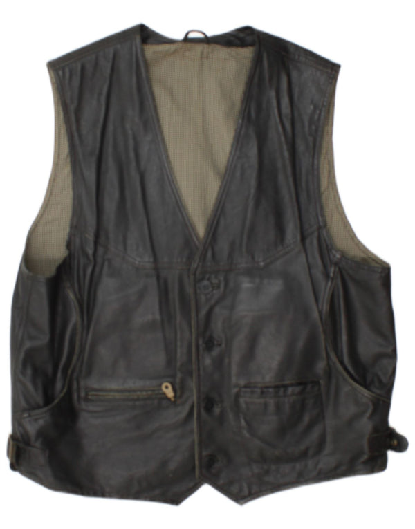 Colete de couro masculino vintage UK 44 XL couro marrom