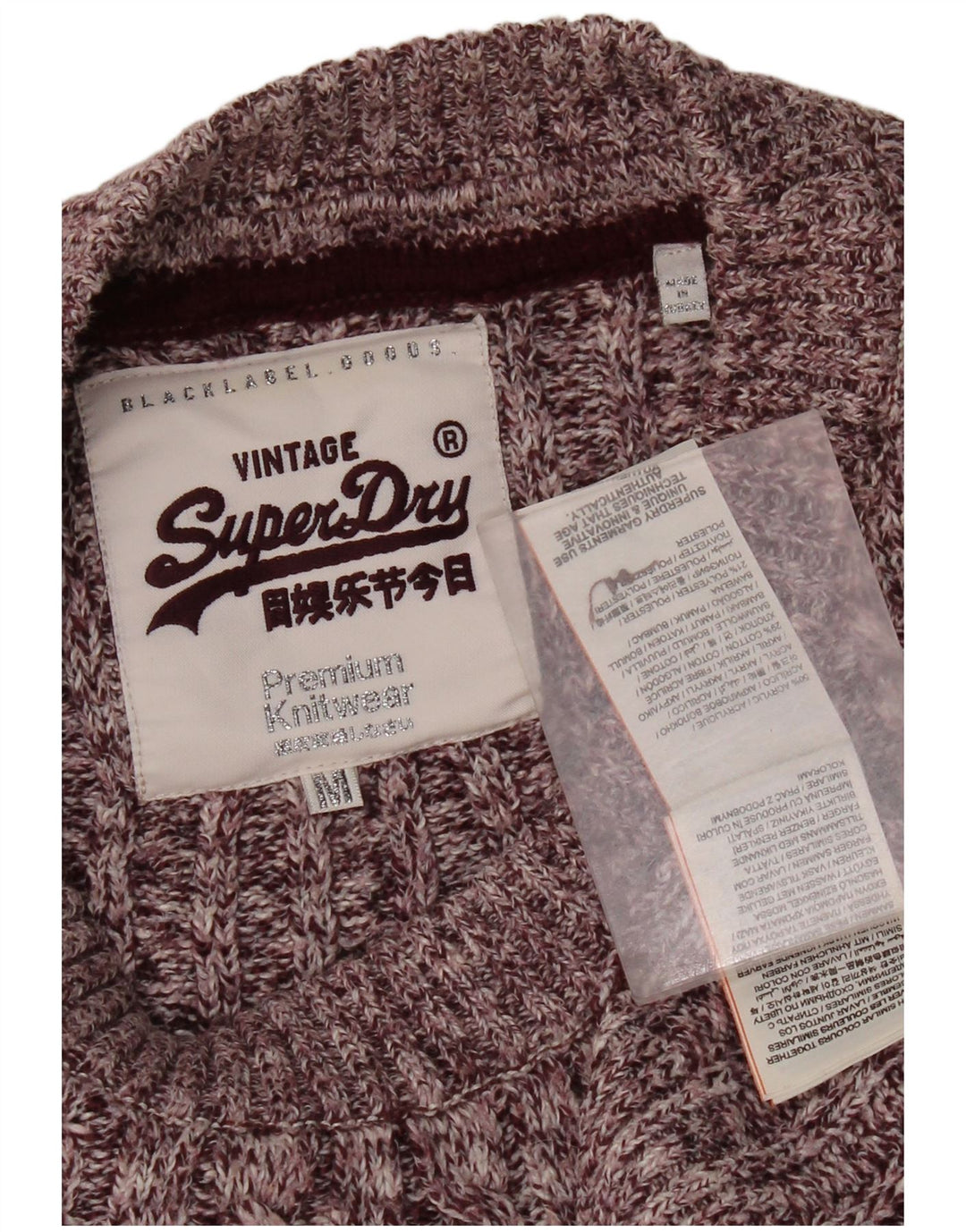 Suéter feminino Superdry com gola canoa UK 14 médio Borgonha manchado