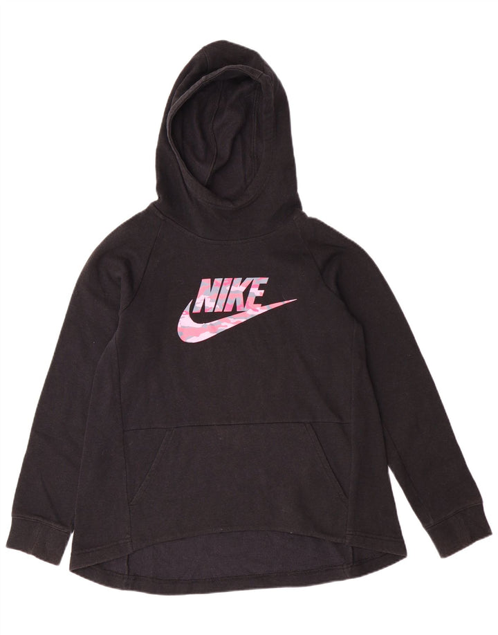 NIKE Girls Graphic Hoodie Jumper 10-11 Anos Médio Algodão Preto