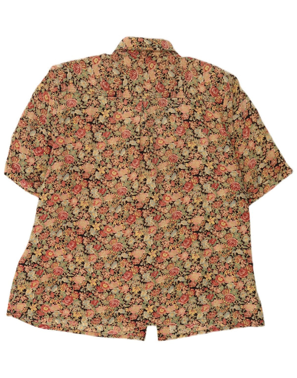 Cherie Blusa feminina manga curta Reino Unido 18 XL seda floral multicolorida