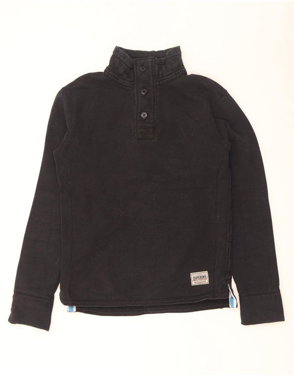 Suéter masculino Superdry com gola redonda e botão gráfico médio algodão preto