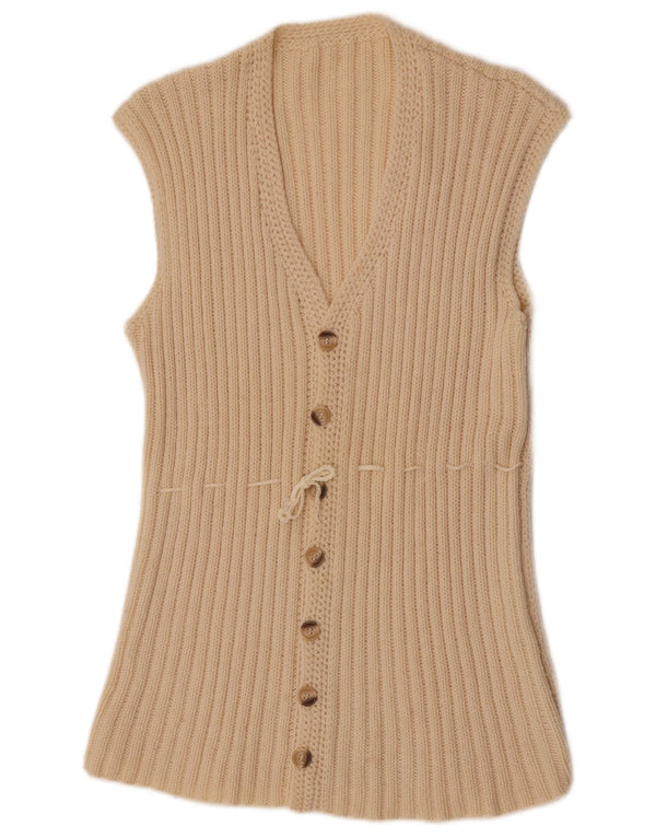 Suéter cardigã feminino vintage sem mangas UK 14 Médio Off White