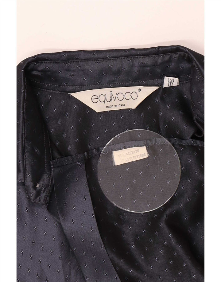 Camisa masculina Equivoco tamanho 15 3/4 médio azul marinho manchado acetato