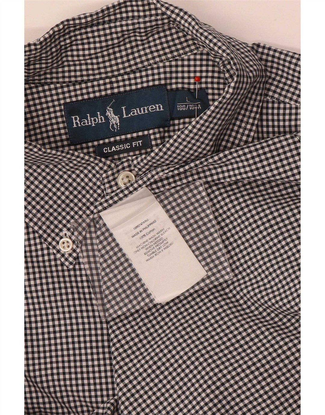 Camisa masculina Ralph Lauren Classic Fit grande algodão guingão preto