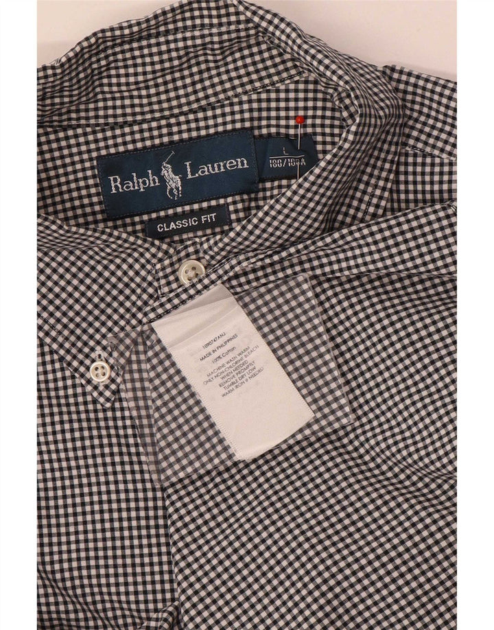 Camisa masculina Ralph Lauren Classic Fit grande algodão guingão preto