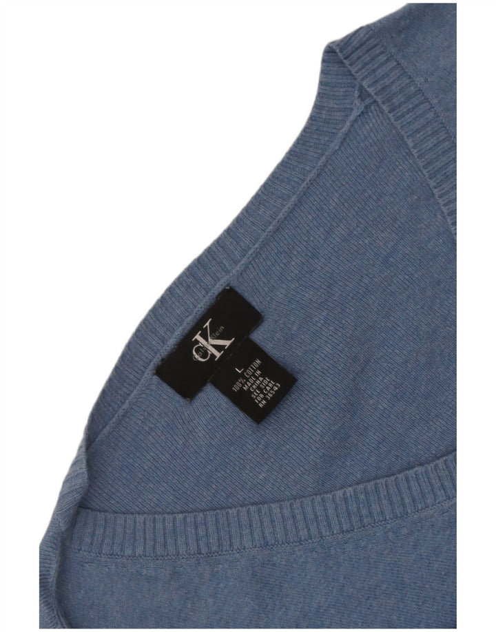 Suéter masculino Calvin Klein com decote em V grande algodão azul