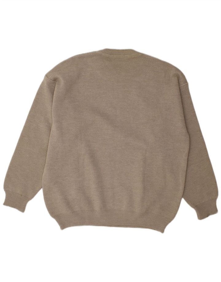 Suéter vintage masculino com gola redonda, lã listrada cinza grande