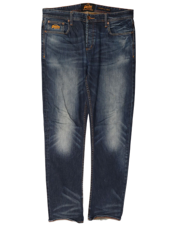 Superdry Mens Copperfill Loose Jeans W36 L34 Azul Marinho Algodão