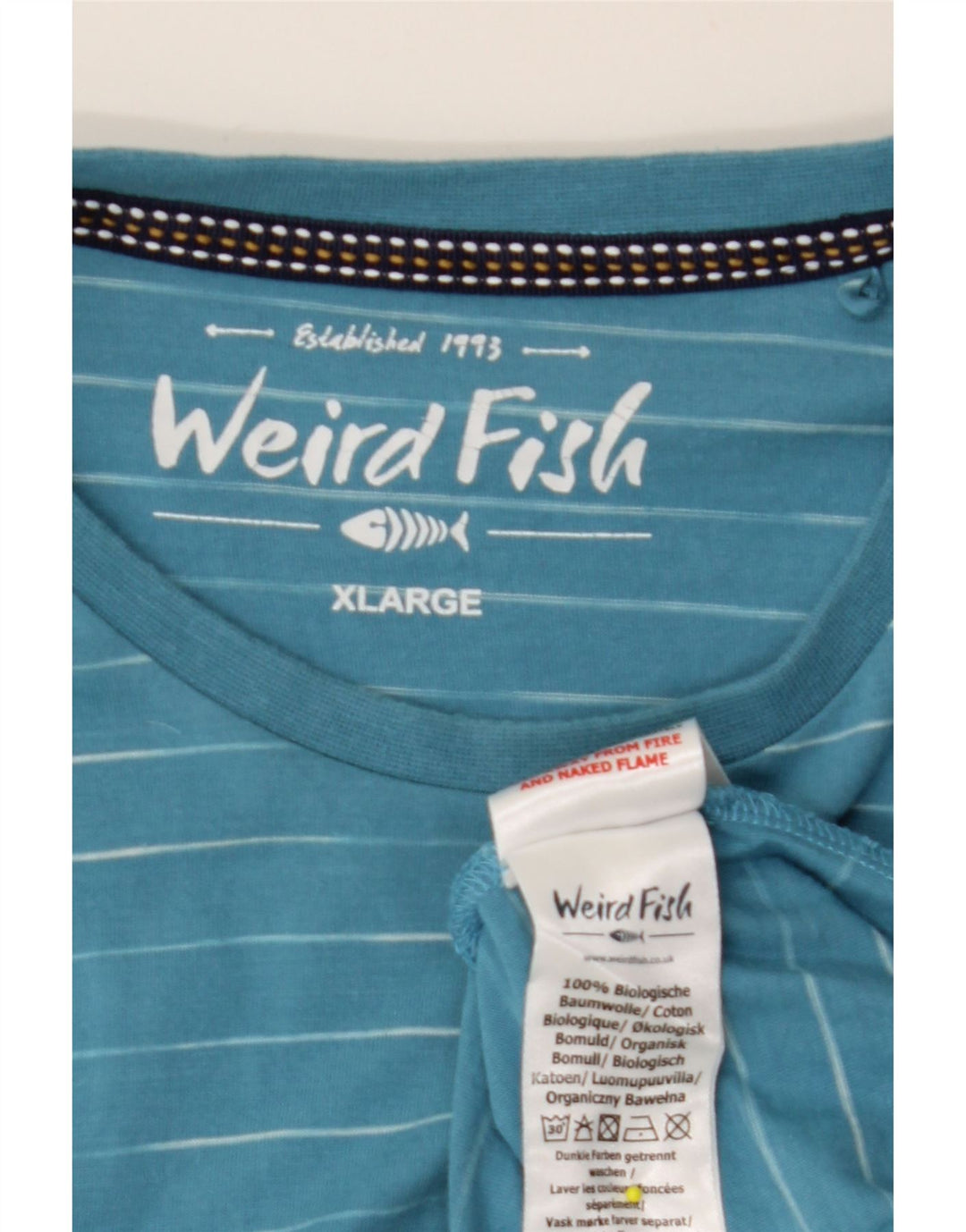 Camiseta masculina WEIRD FISH Top XL algodão listrado azul