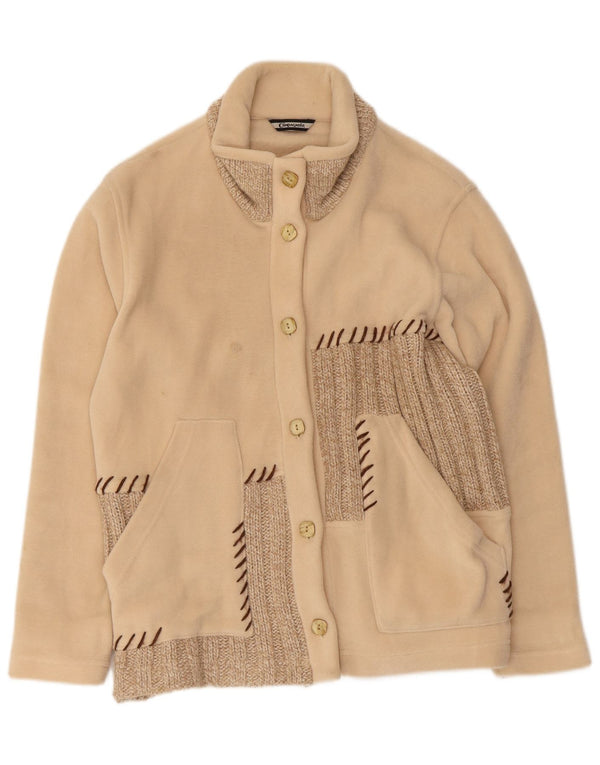 Jaqueta de lã superdimensionada vintage feminina Reino Unido 10 bloco colorido bege pequeno