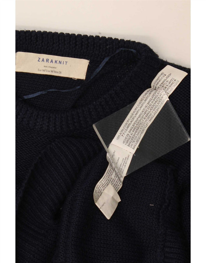 Zara Suéter feminino oversized com gola canoa Reino Unido 14 médio azul marinho
