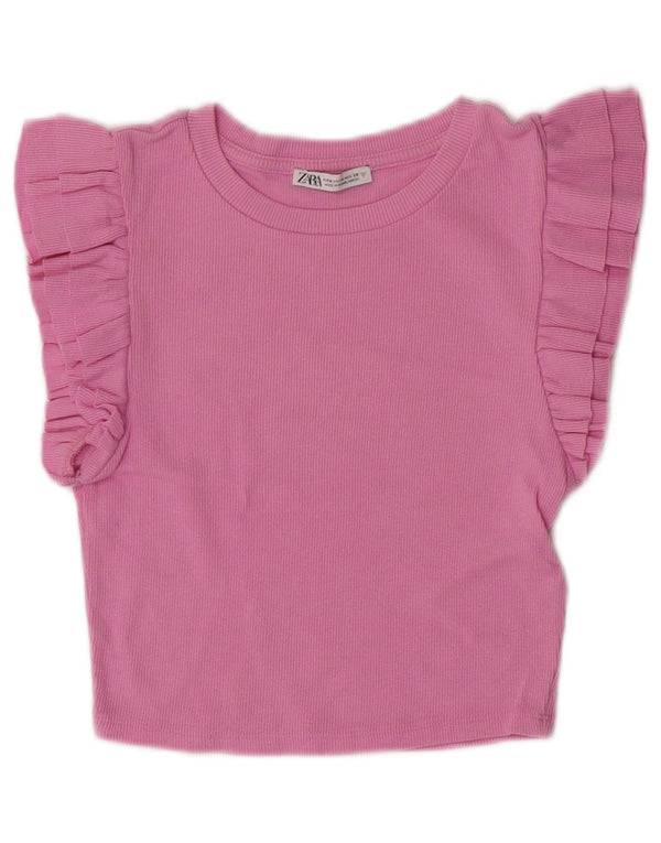 Camiseta feminina Zara Crop Top UK 12 rosa médio
