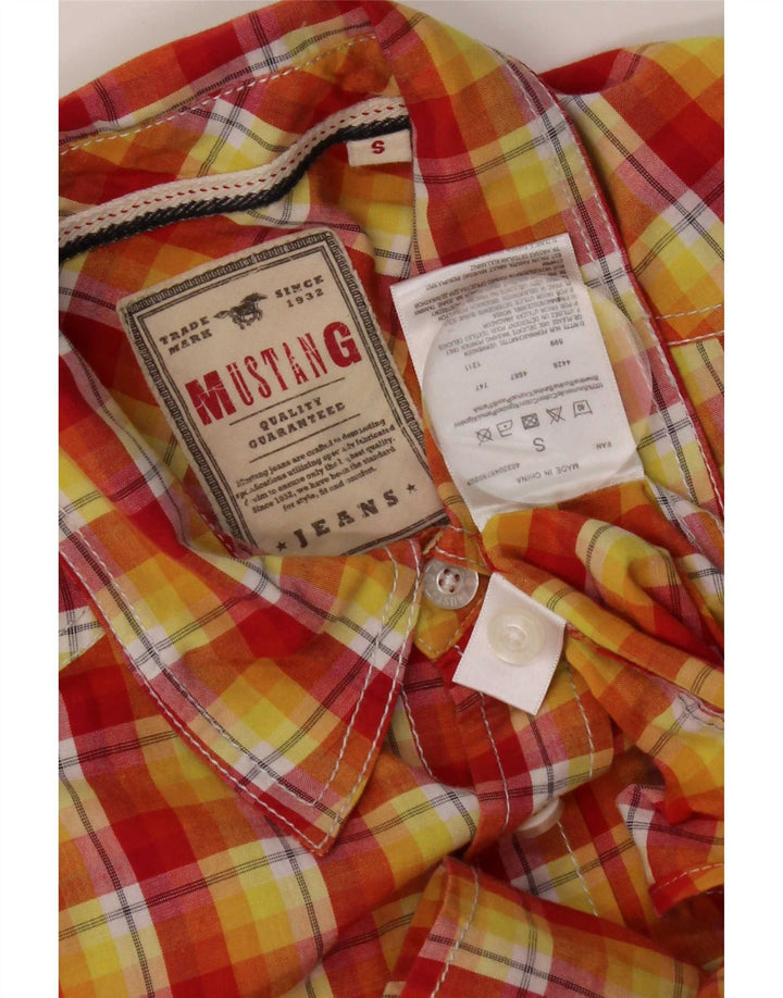 Camisa masculina de manga curta Mustang pequena xadrez amarela de algodão