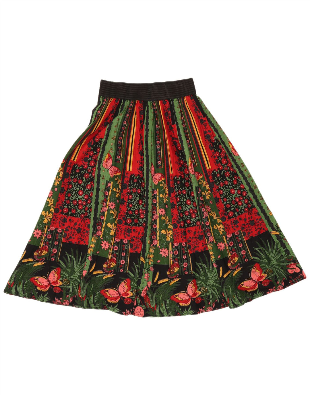 Saia feminina VINTAGE cintura alta evasê W24 XS algodão floral multicolorido