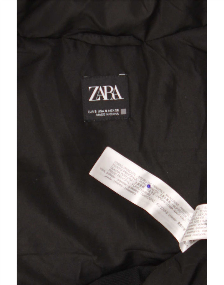 Colete acolchoado com capuz feminino Zara UK 10 pequeno poliéster preto