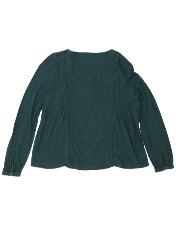Blusa feminina de manga comprida Fat Face Top UK 18 XL algodão verde