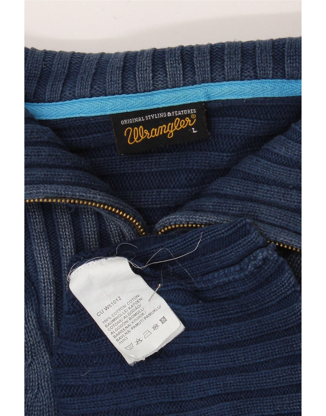 Suéter masculino Wrangler com zíper e gola grande de algodão azul marinho